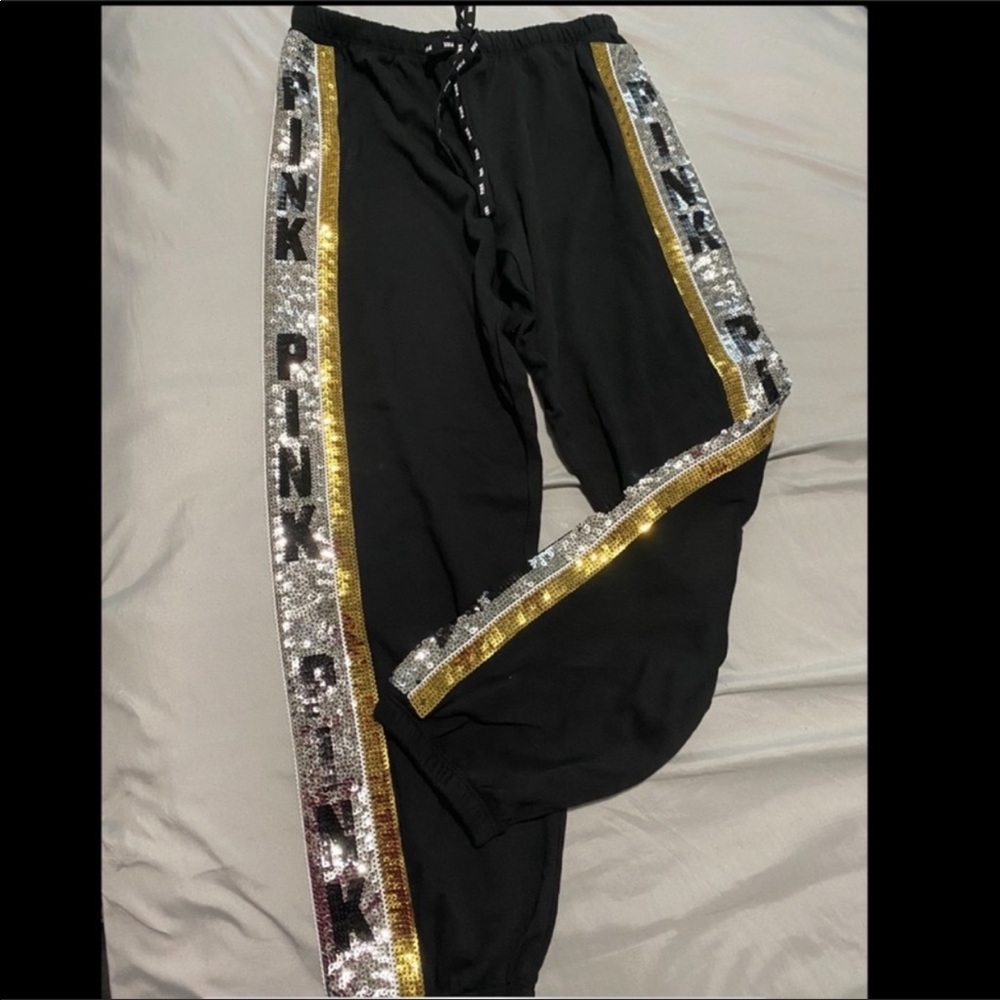 Victorias secret Pink black bling sweatpants M